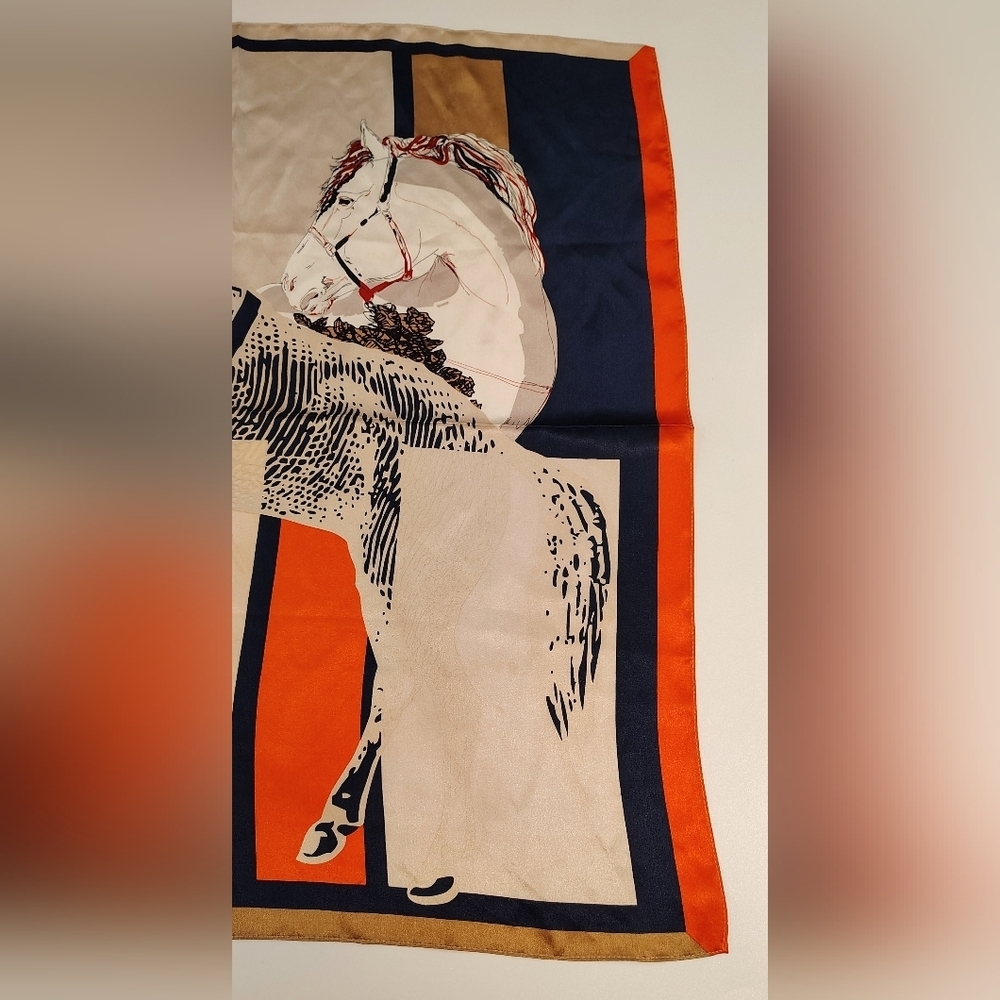 Equestrian Horse Silk Scarf Square Horses Geometric - Picture 7 of 13